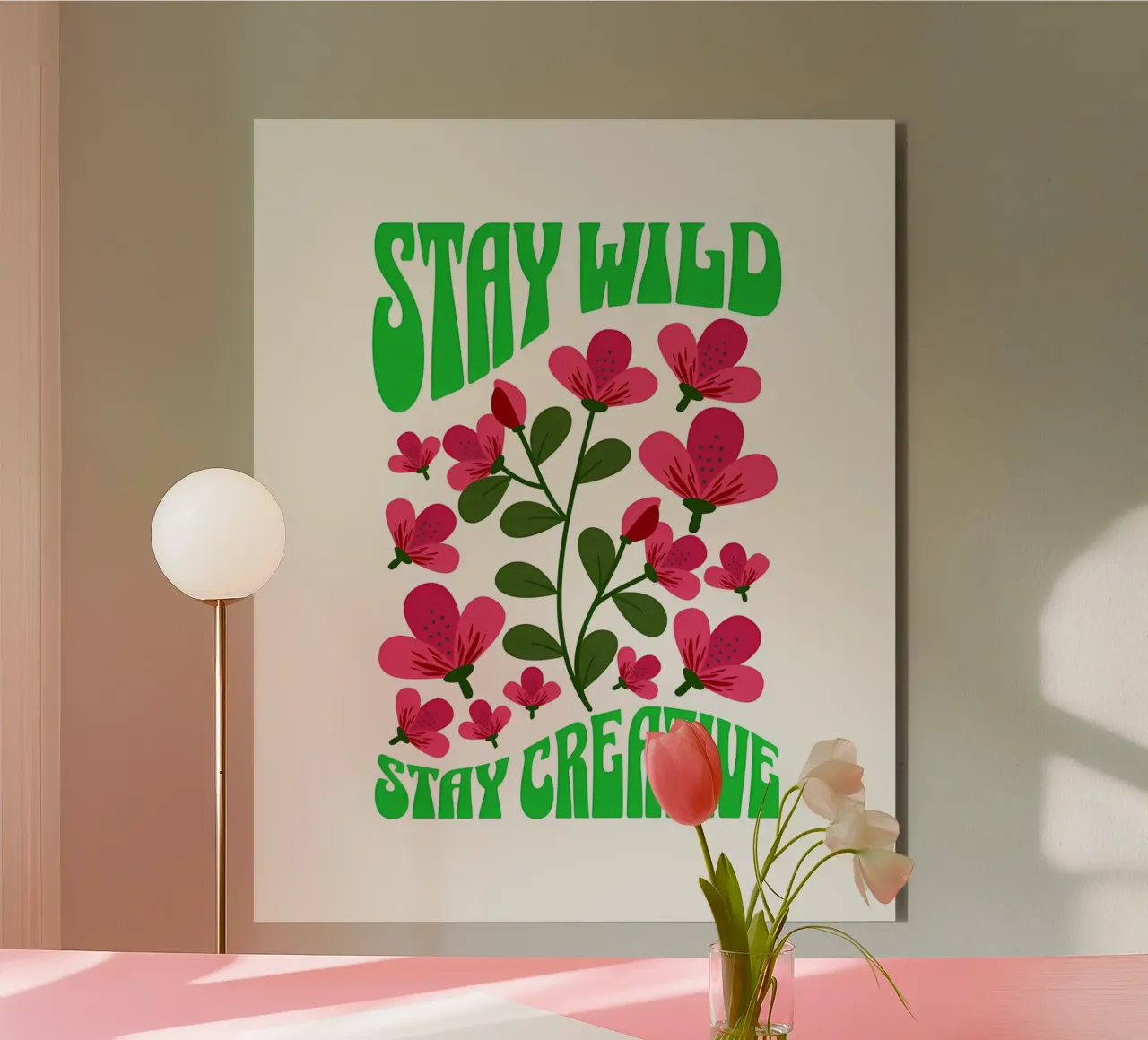 Stay Wild, Stay Creative - Floral Artwork alu-dibond by inspirational quote