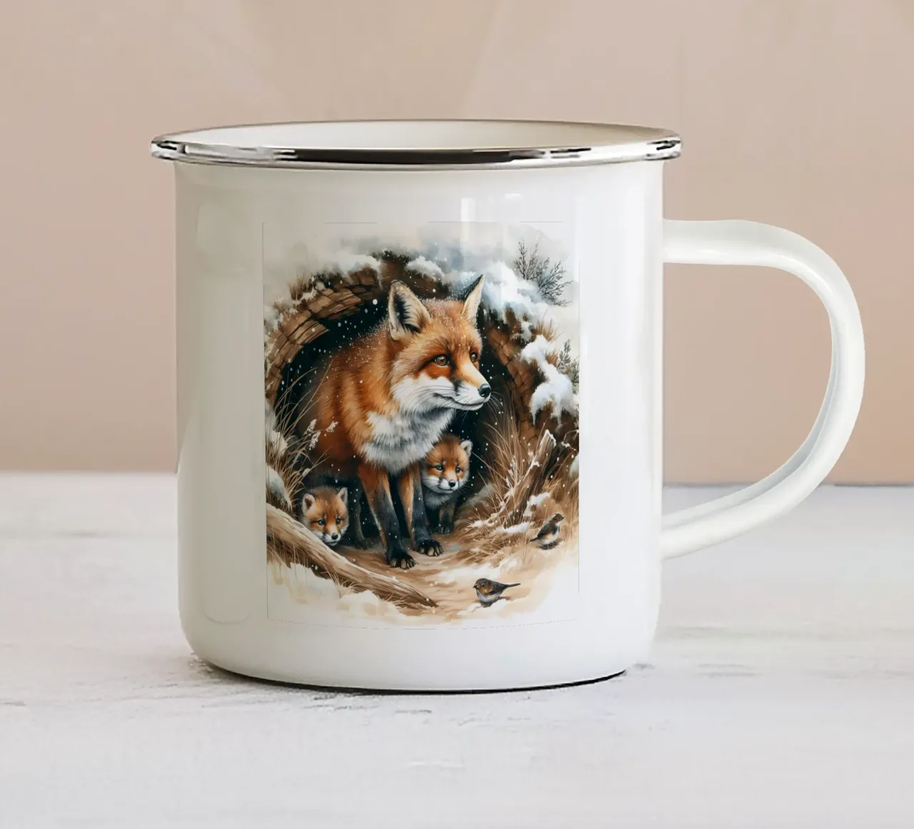 Volpe di Natale tazza in smalto da ARTOMATIC