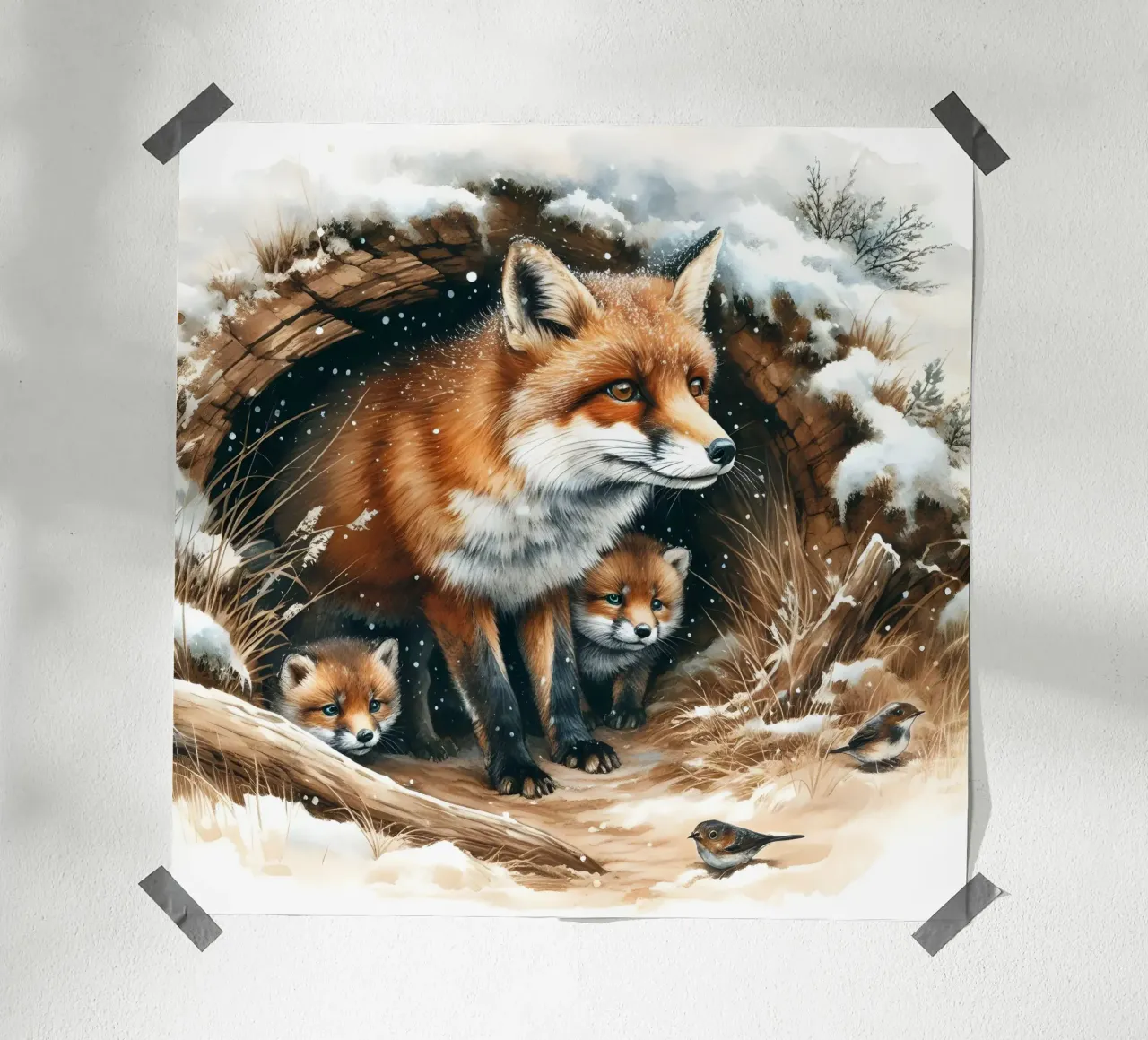 Volpe di Natale poster con telaio in plastica da ARTOMATIC