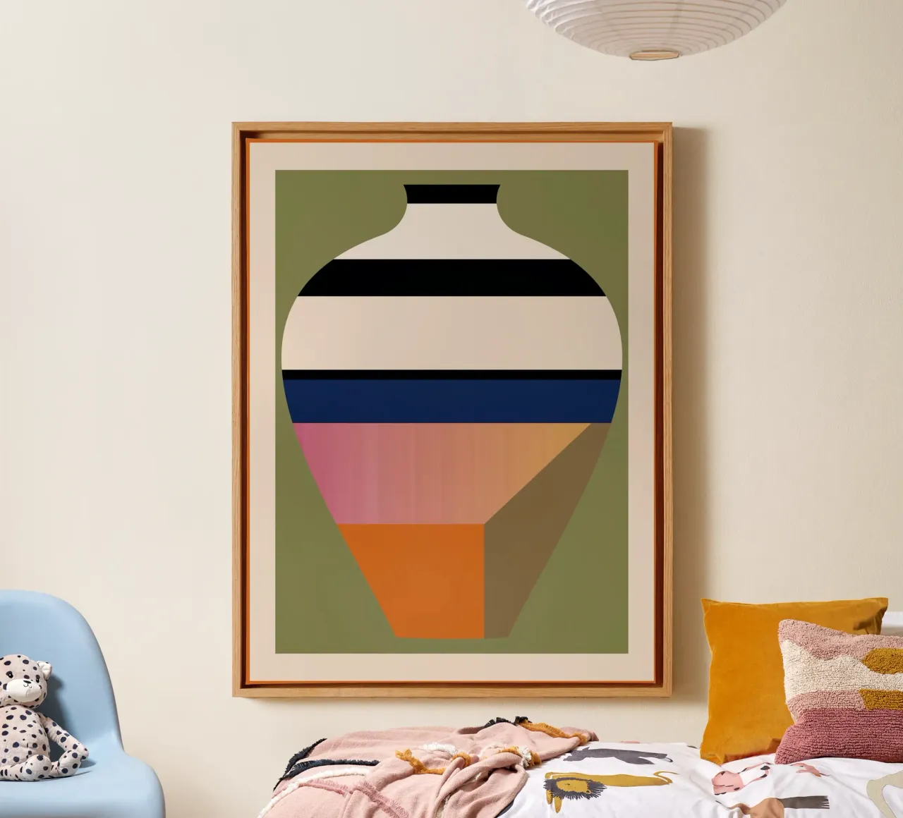 Geometric Abstract Vase 3 canvas with Floater frame by Gaite
