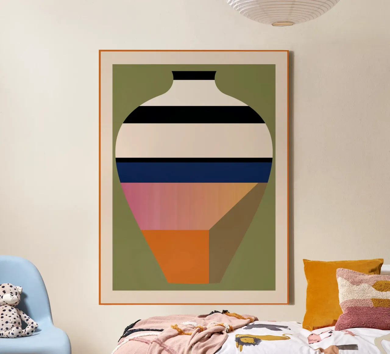 Geometric Abstract Vase 3 canvas with Floater frame by Gaite