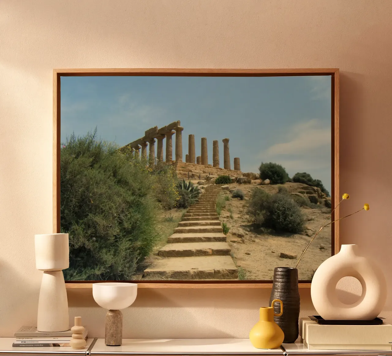 Ancient temple in Sicily, analogue photography canvas with Floater frame by Lisa Jureczko Arts Illustration