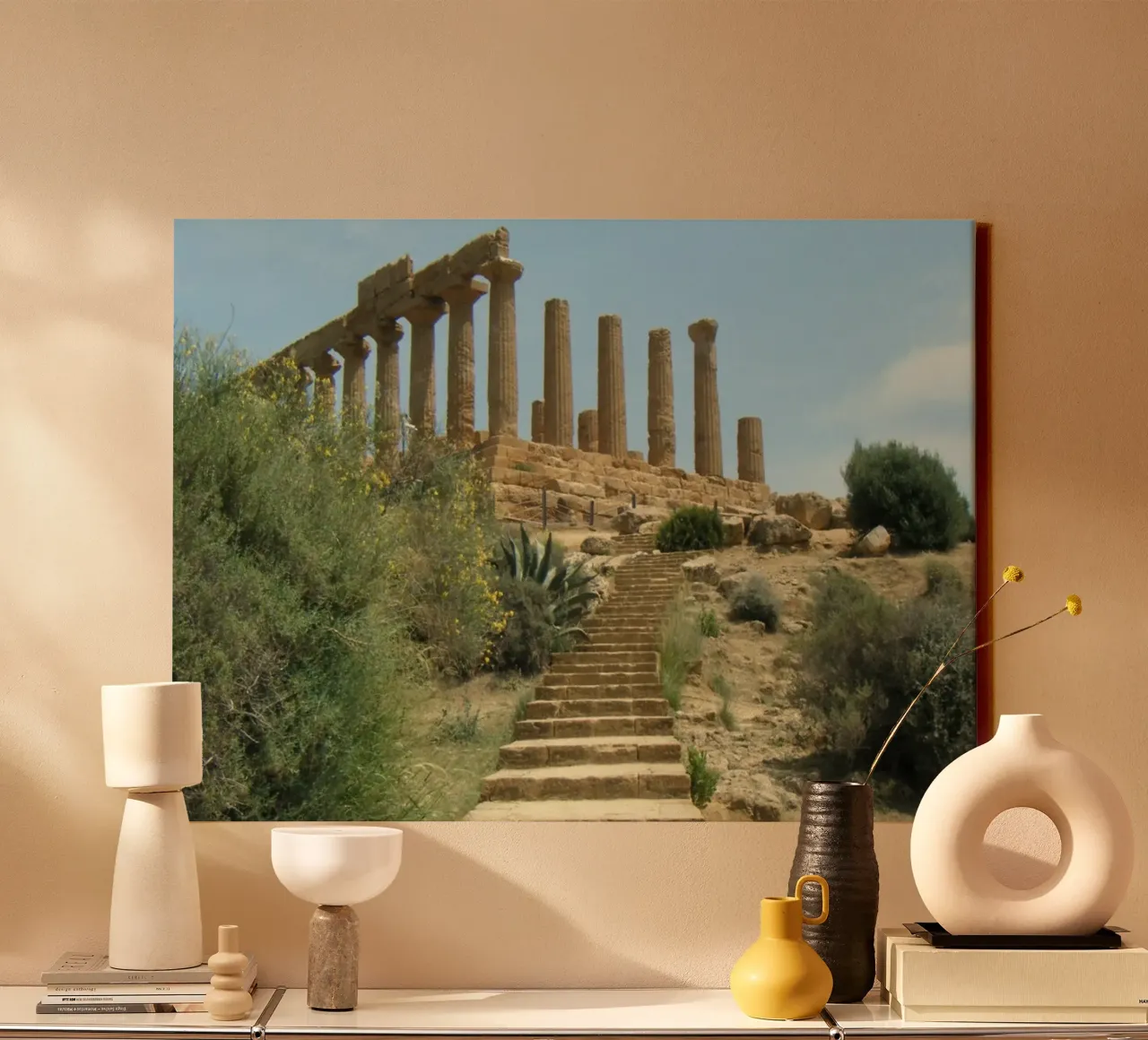 Ancient temple in Sicily, analogue photography canvas with Floater frame by Lisa Jureczko Arts Illustration