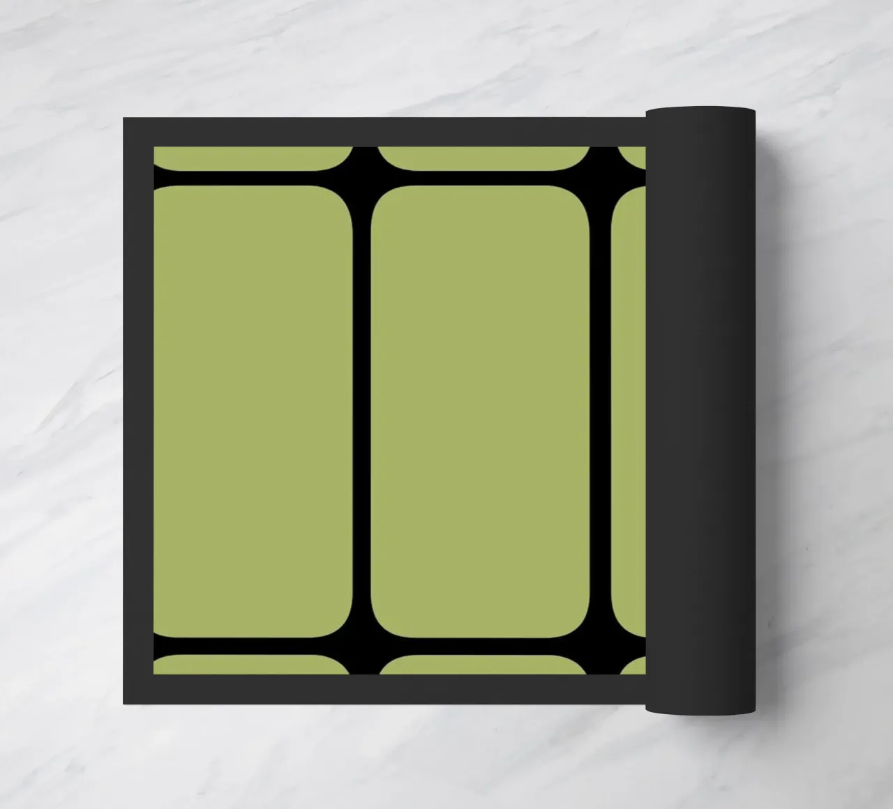 Design geometrico verde oliva di ispirazione anni '70 zerbino da Lisa Jureczko Arts Illustration