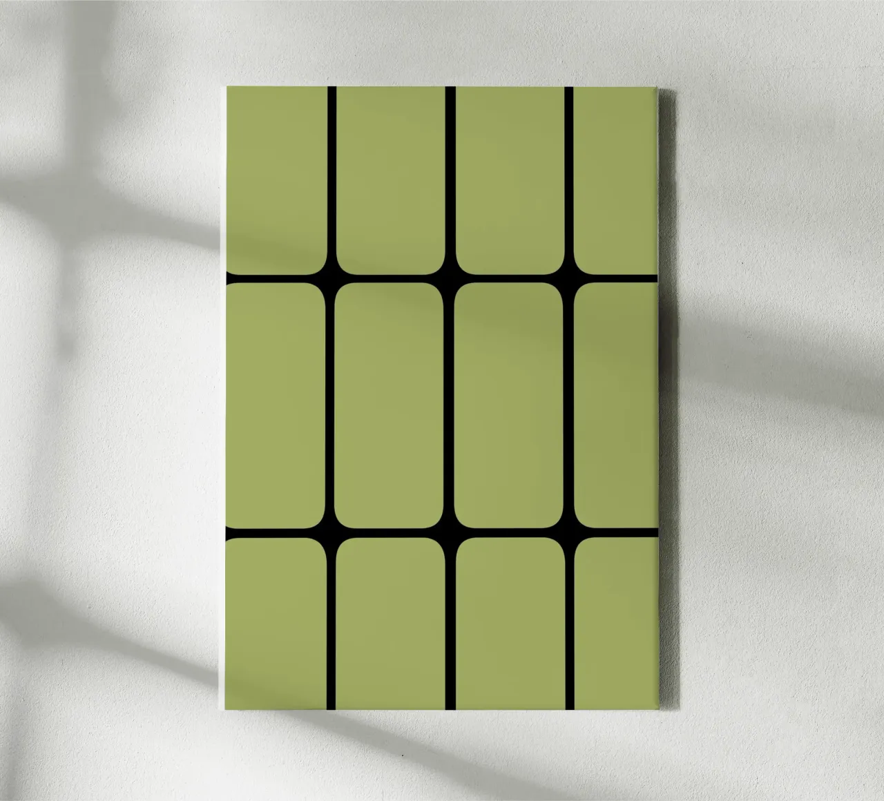Op de jaren 70 geïnspireerd, olijfgroen geometrisch ontwerp canvas met Baklijst van Lisa Jureczko Arts Illustration