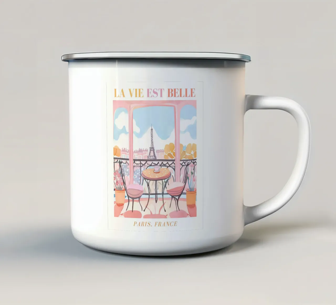 Parigi La Vie Est Belle tazza in smalto da Bella Studio