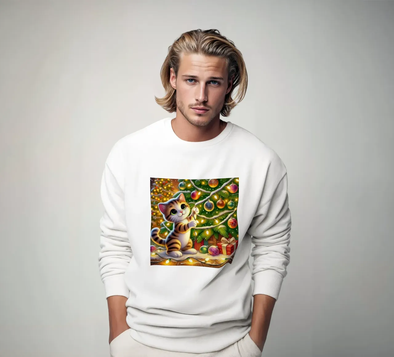 Festliche Katze mit Lichtern Sweatshirt von FluffyToons