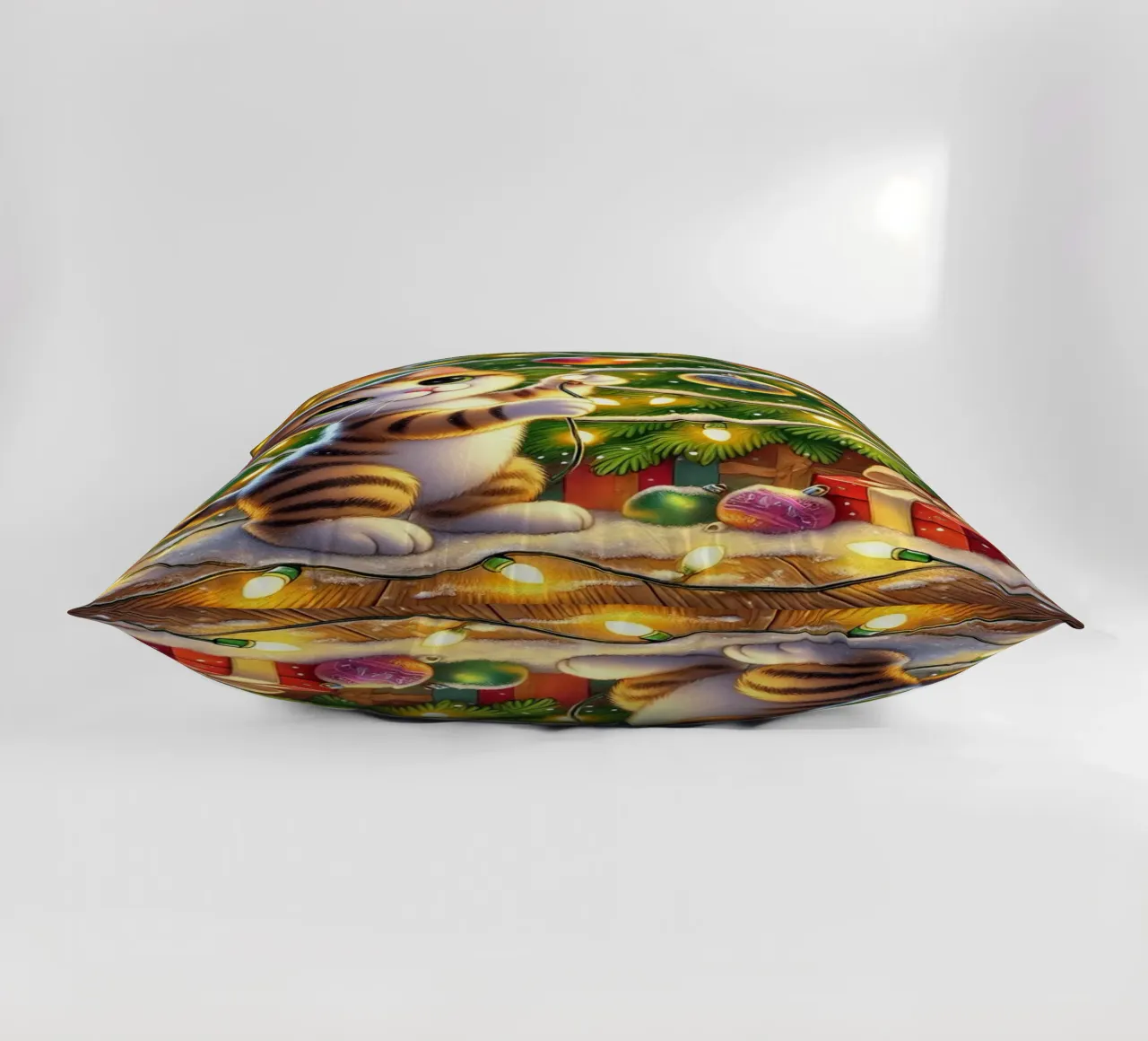 Festive Cat with Lights decorative cushion by FluffyToons