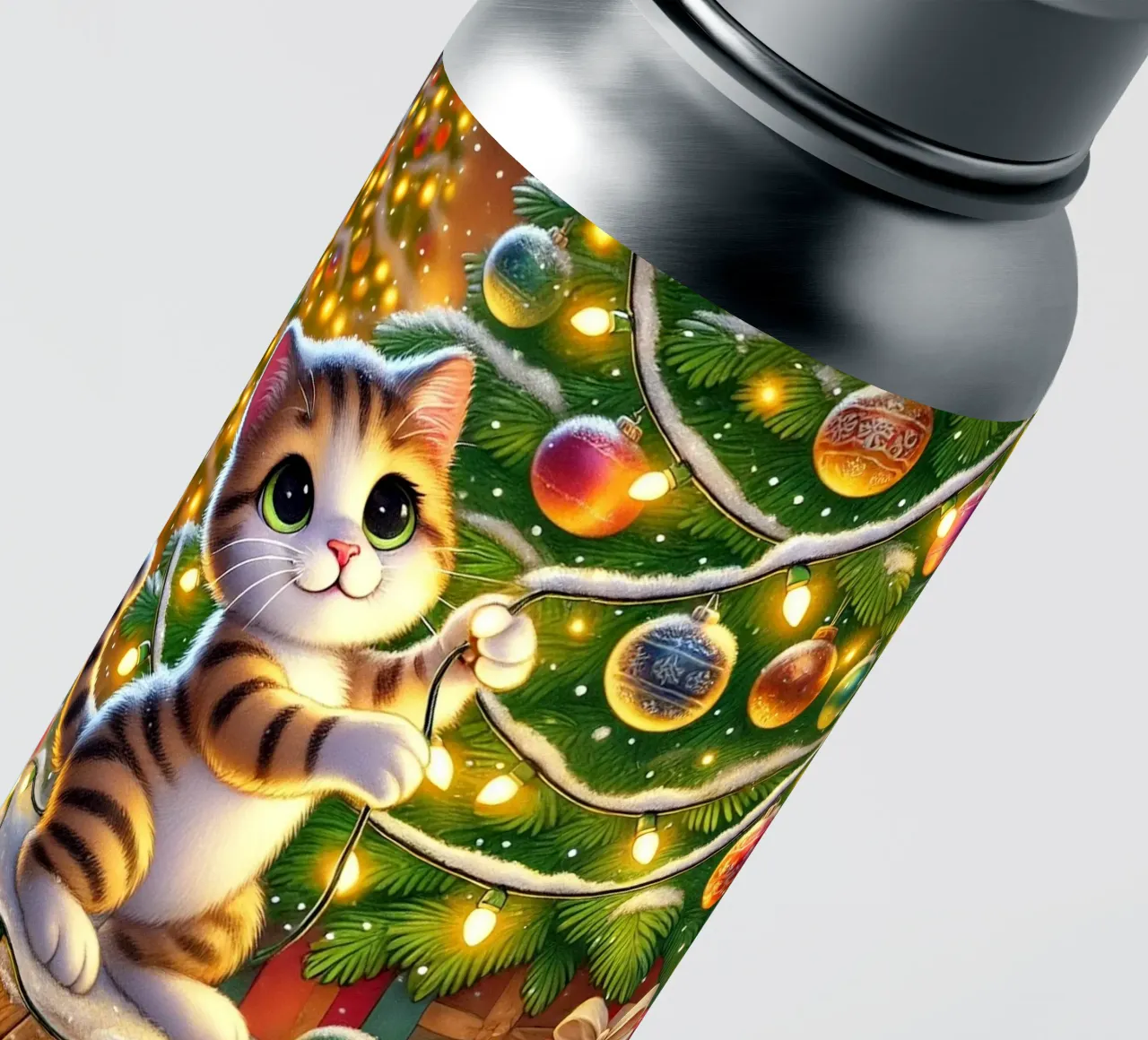Chat festif avec lumières autocollant de FluffyToons