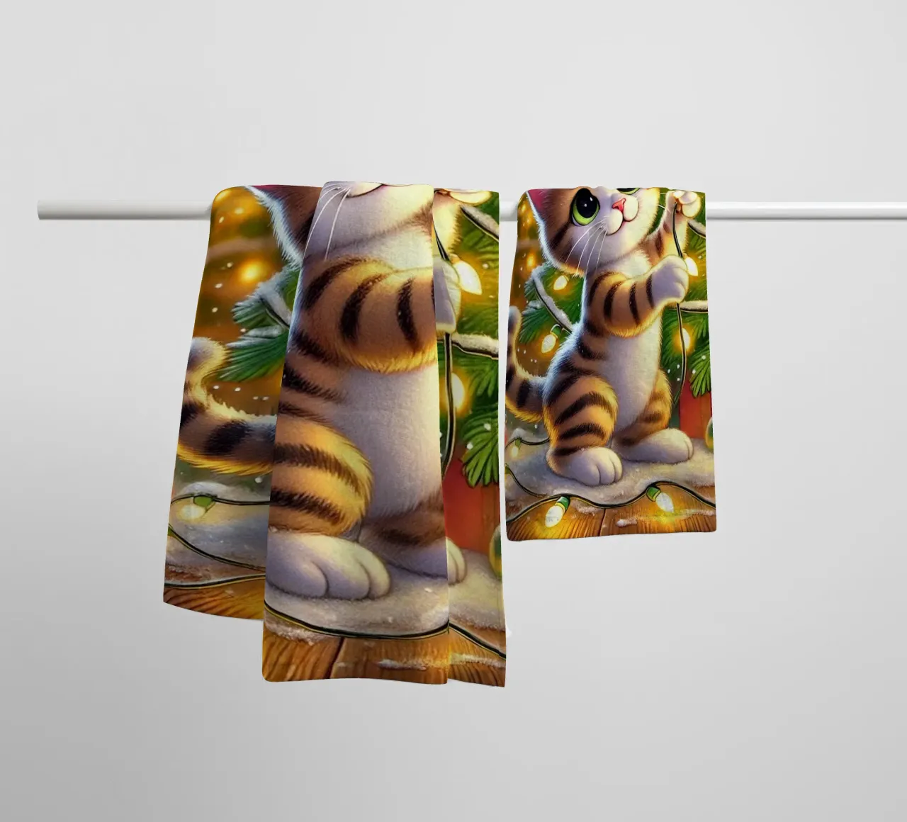 Gatto festoso con luci asciugamano da bagno da FluffyToons