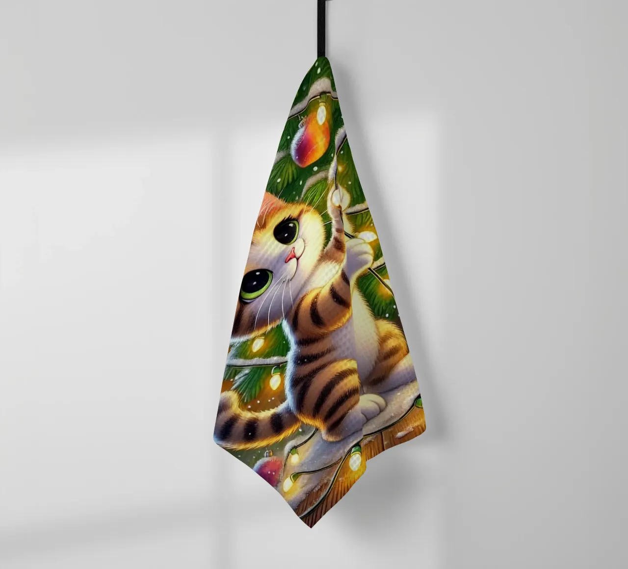 Chat festif avec lumières torchon de FluffyToons