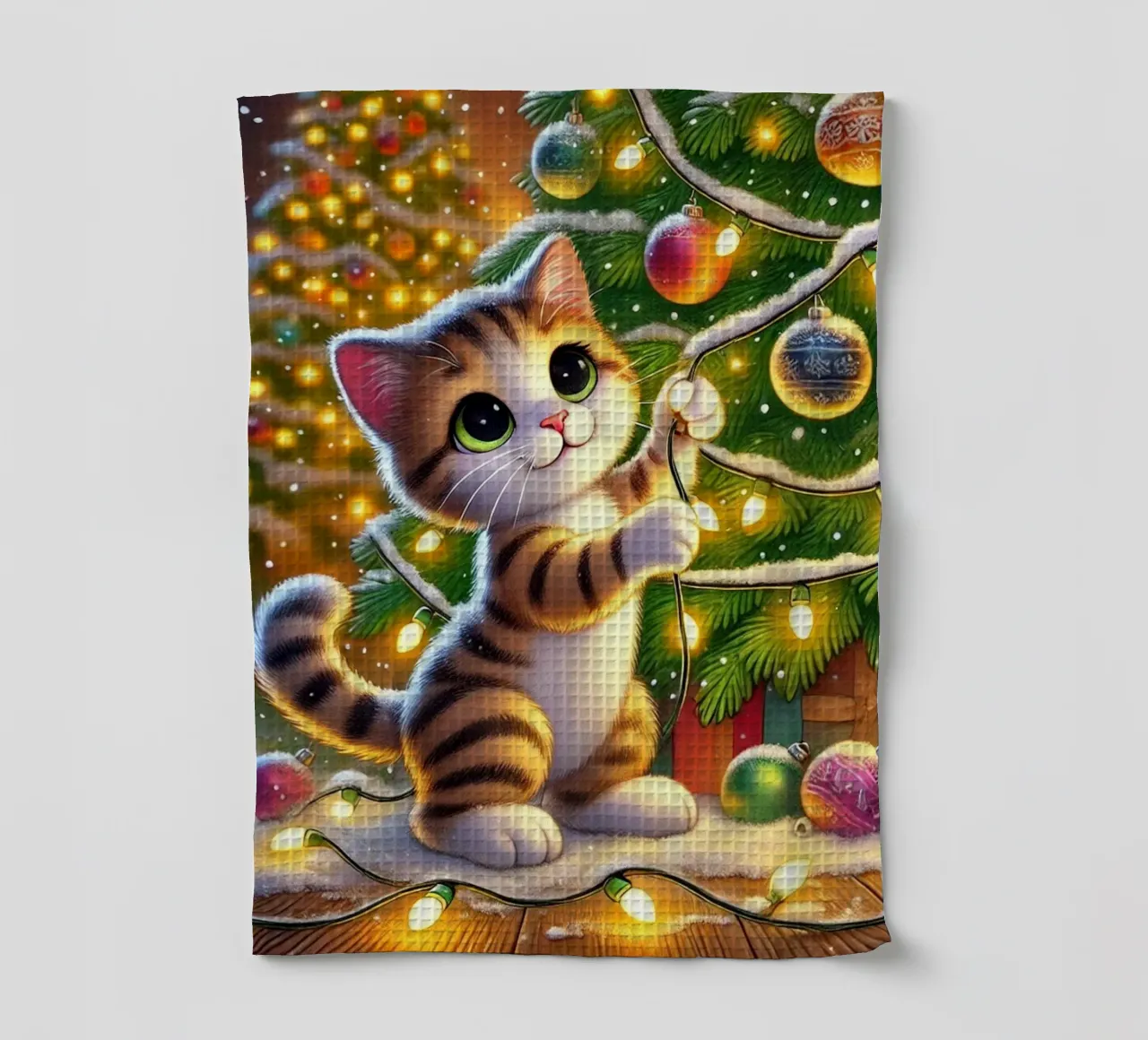 Chat festif avec lumières torchon de FluffyToons