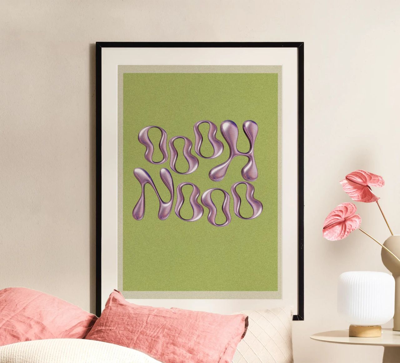 OOOH NOOO rosa Metallic-Slogan auf giftgrünem Hintergrund Poster von Lisa Jureczko Arts Illustration