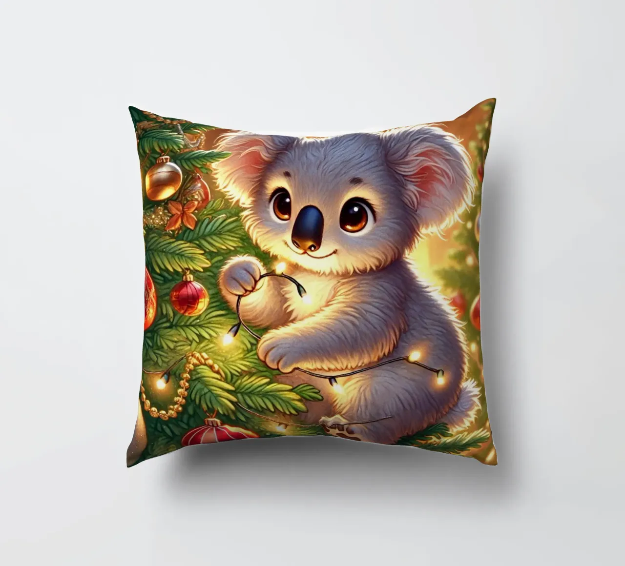 Festive Koala Delight decorative cushion by FluffyToons