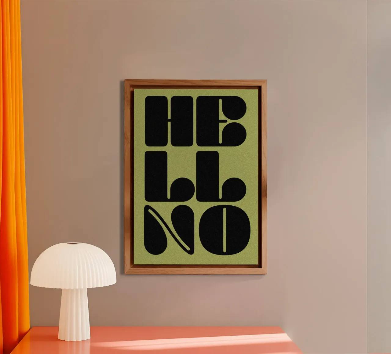Slogan in stile retrò HELL NO su sfondo verde veleno alluminio dibond da Lisa Jureczko Arts Illustration