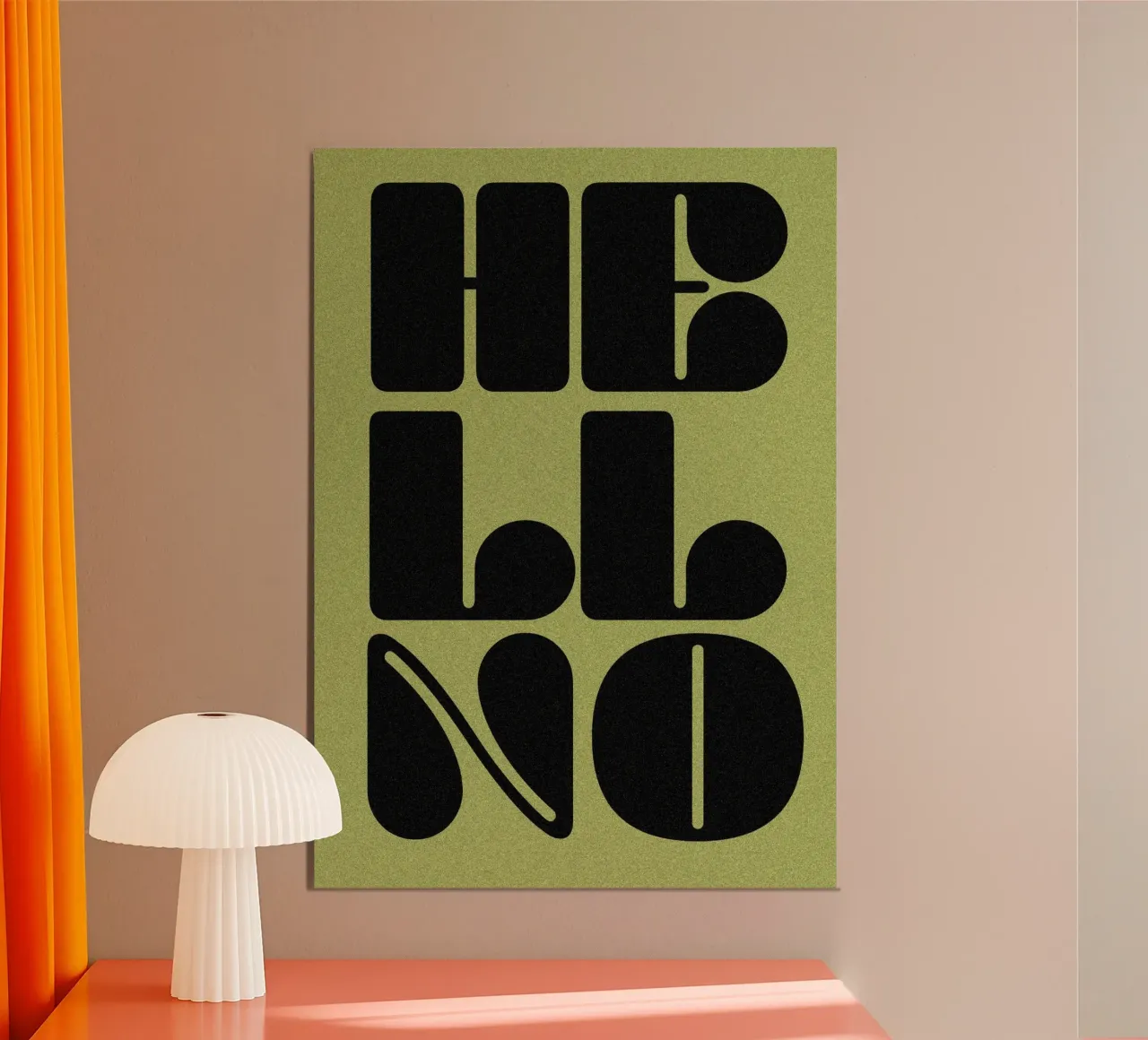 Slogan in stile retrò HELL NO su sfondo verde veleno alluminio dibond da Lisa Jureczko Arts Illustration