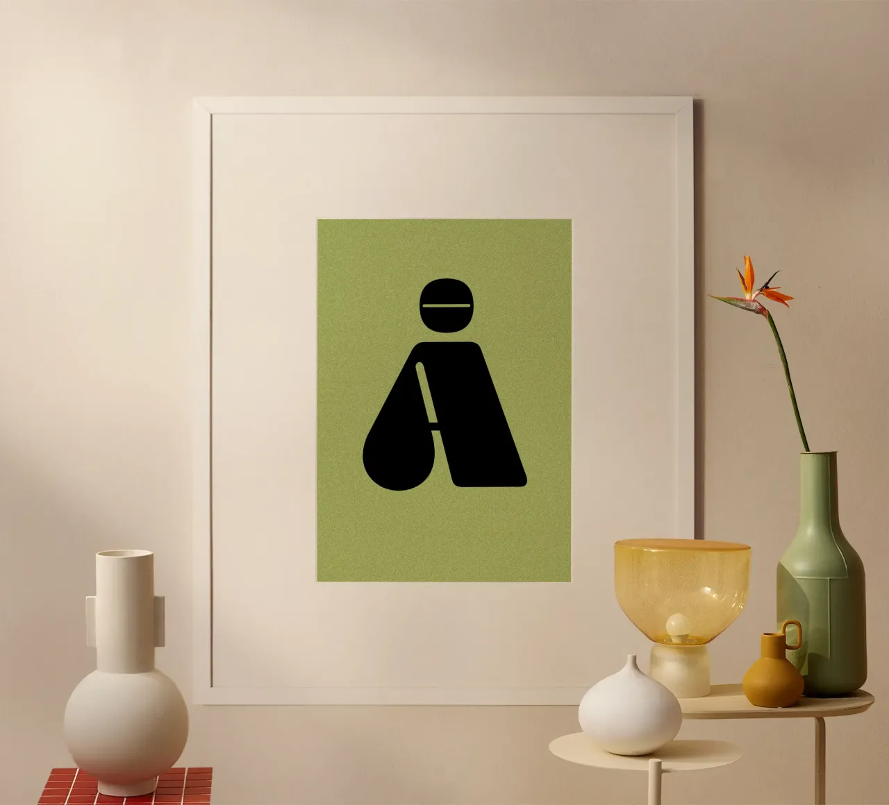 Lettera Å in stile retrò su sfondo verde veleno poster con telaio in alluminio da Lisa Jureczko Arts Illustration