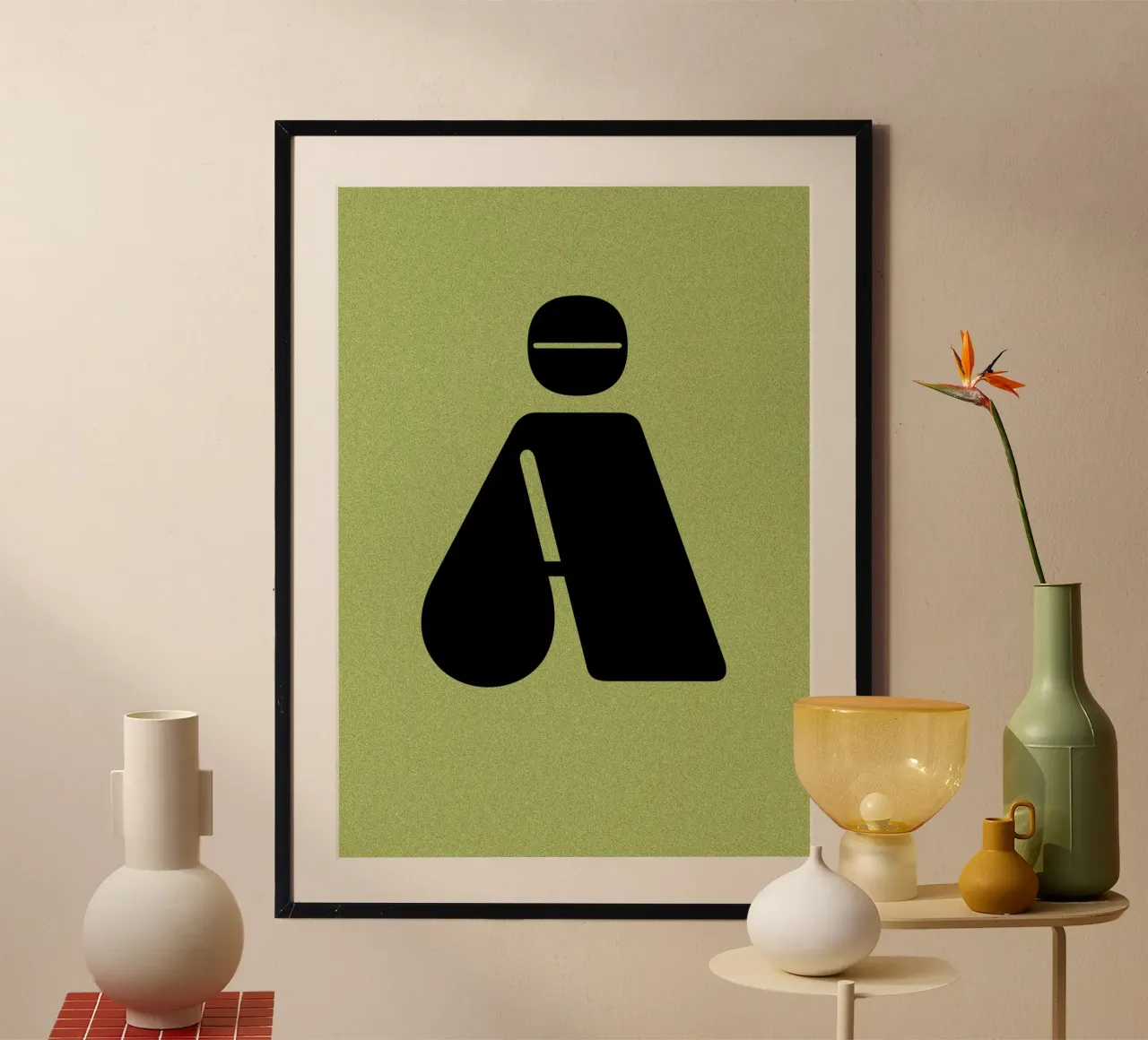 Lettera Å in stile retrò su sfondo verde veleno poster con telaio in alluminio da Lisa Jureczko Arts Illustration