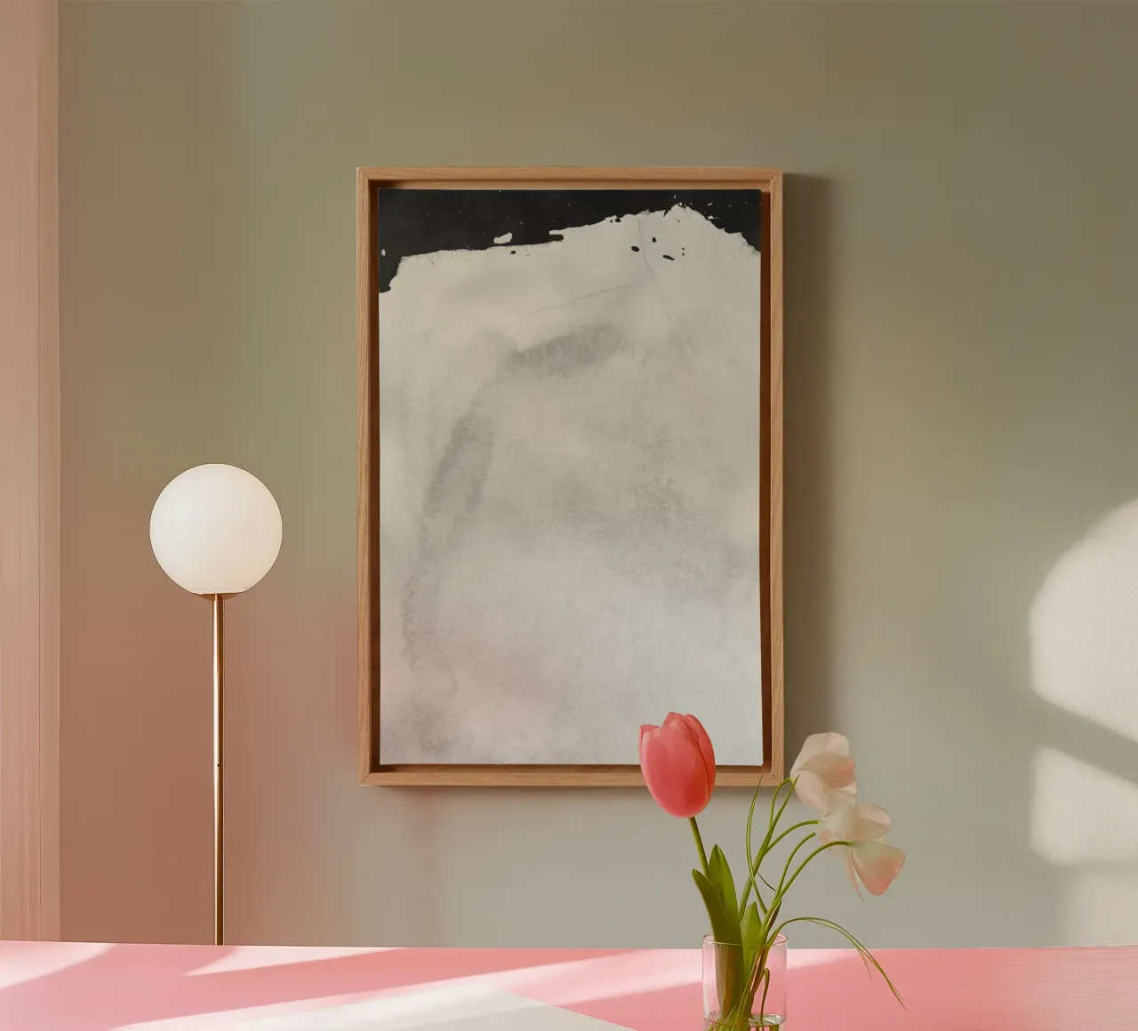 Paesaggio minimale in bianco e nero 01 tela con Cornice a cassetta da amini54