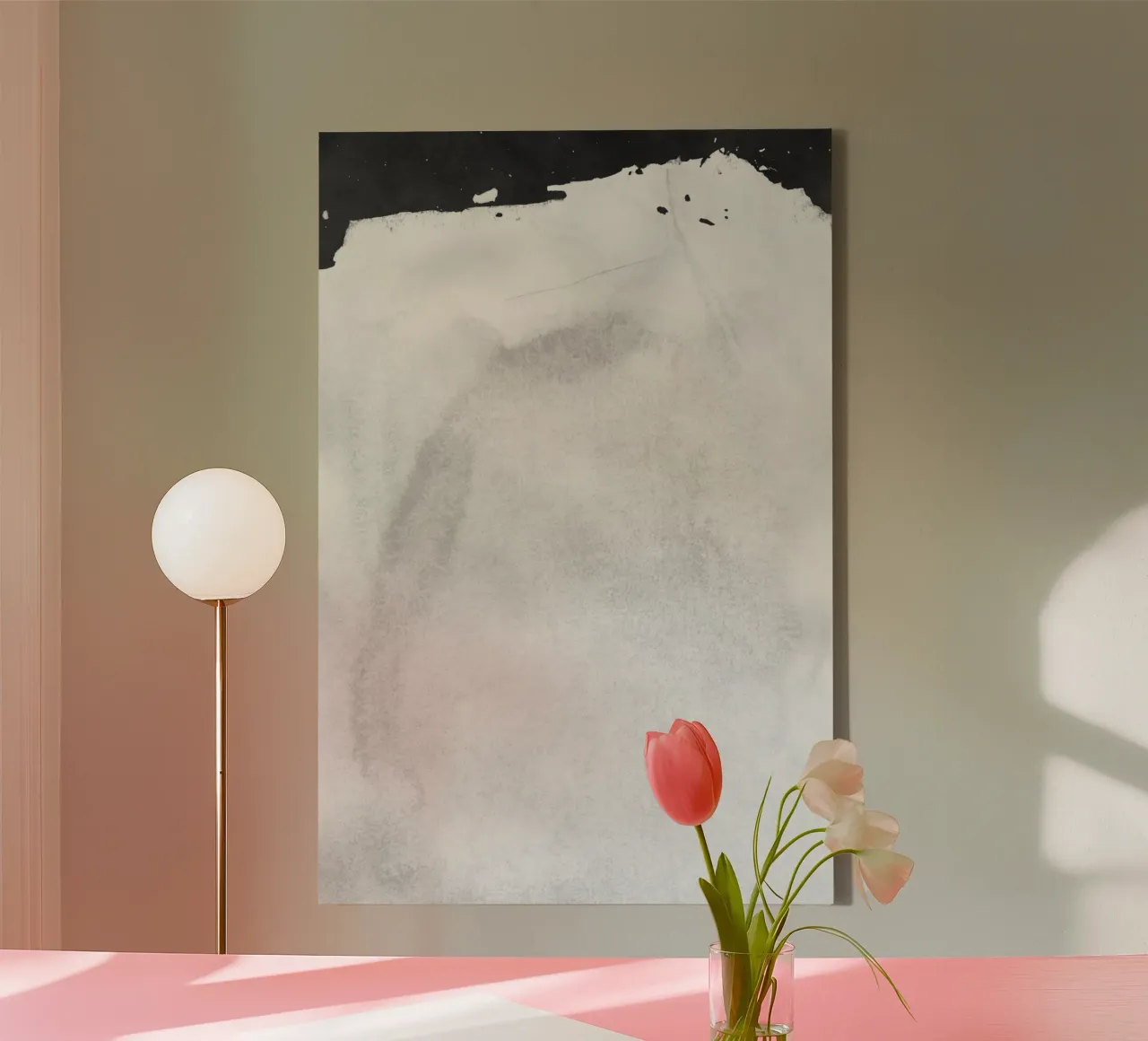 Paesaggio minimale in bianco e nero 01 tela con Cornice a cassetta da amini54