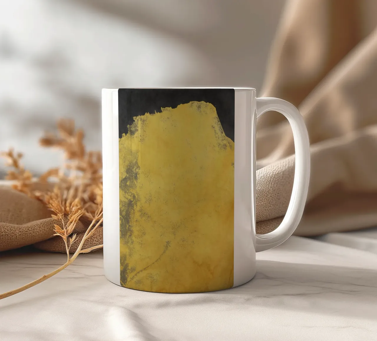 Paesaggio minimale nero e giallo 01 tazza in ceramica da amini54