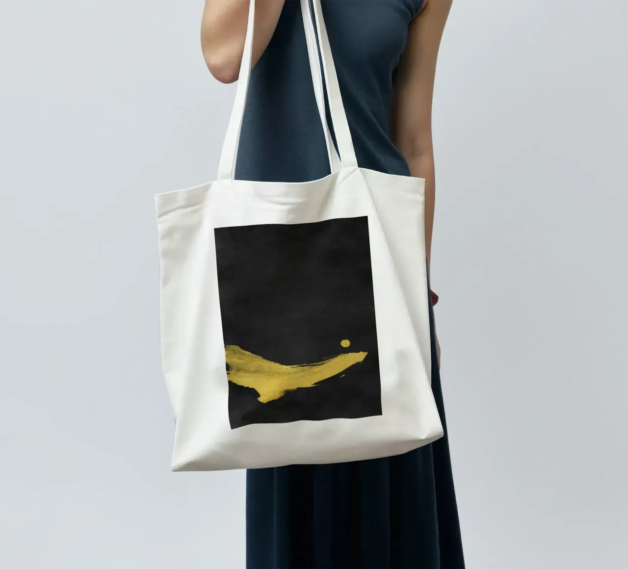 Paesaggio minimale nero e giallo 02 borsa in juta da amini54