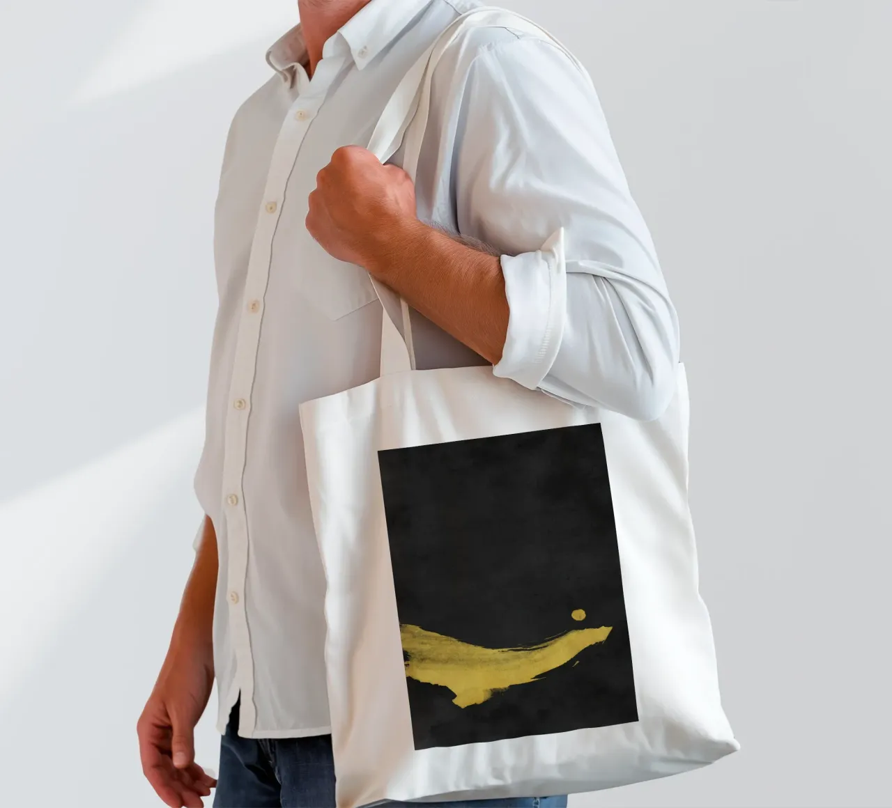 Paesaggio minimale nero e giallo 02 borsa in juta da amini54