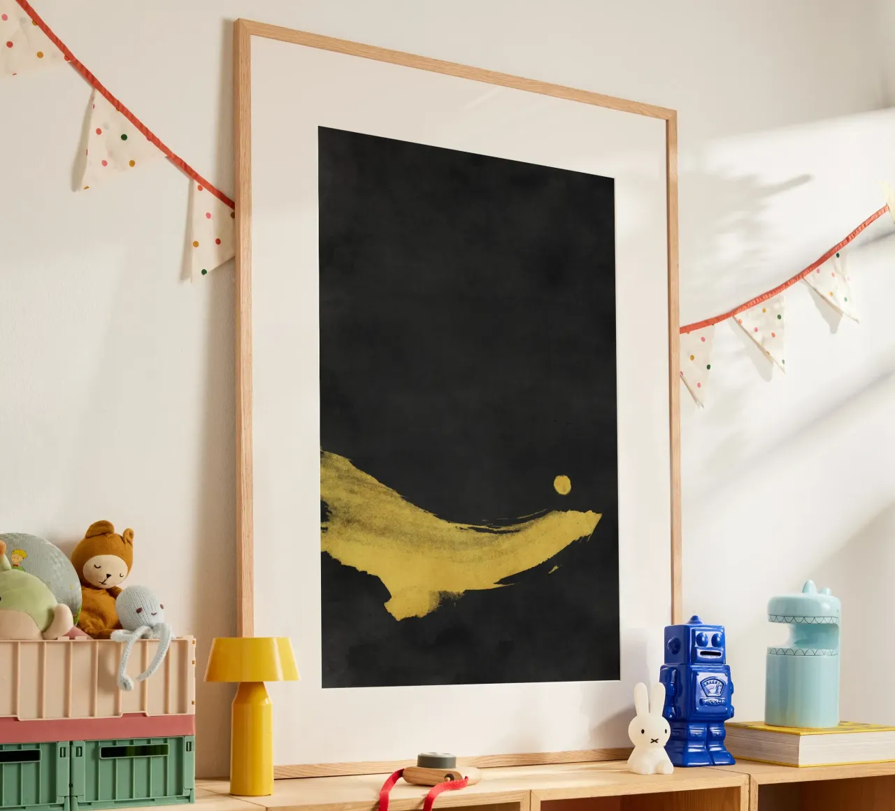 Paesaggio minimale nero e giallo 02 poster con telaio in plastica da amini54