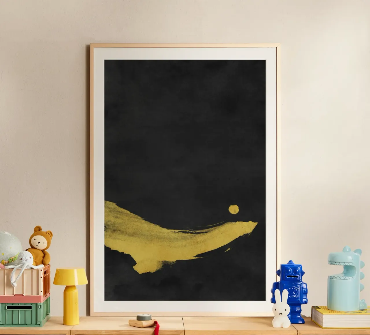 Paesaggio minimale nero e giallo 02 poster con telaio in plastica da amini54