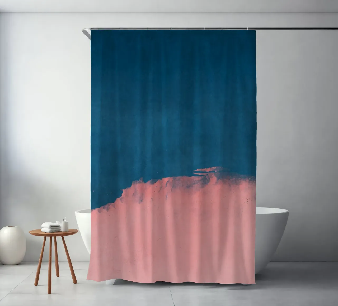 Paesaggio minimale rosa e blu navy 01 tenda da doccia da amini54