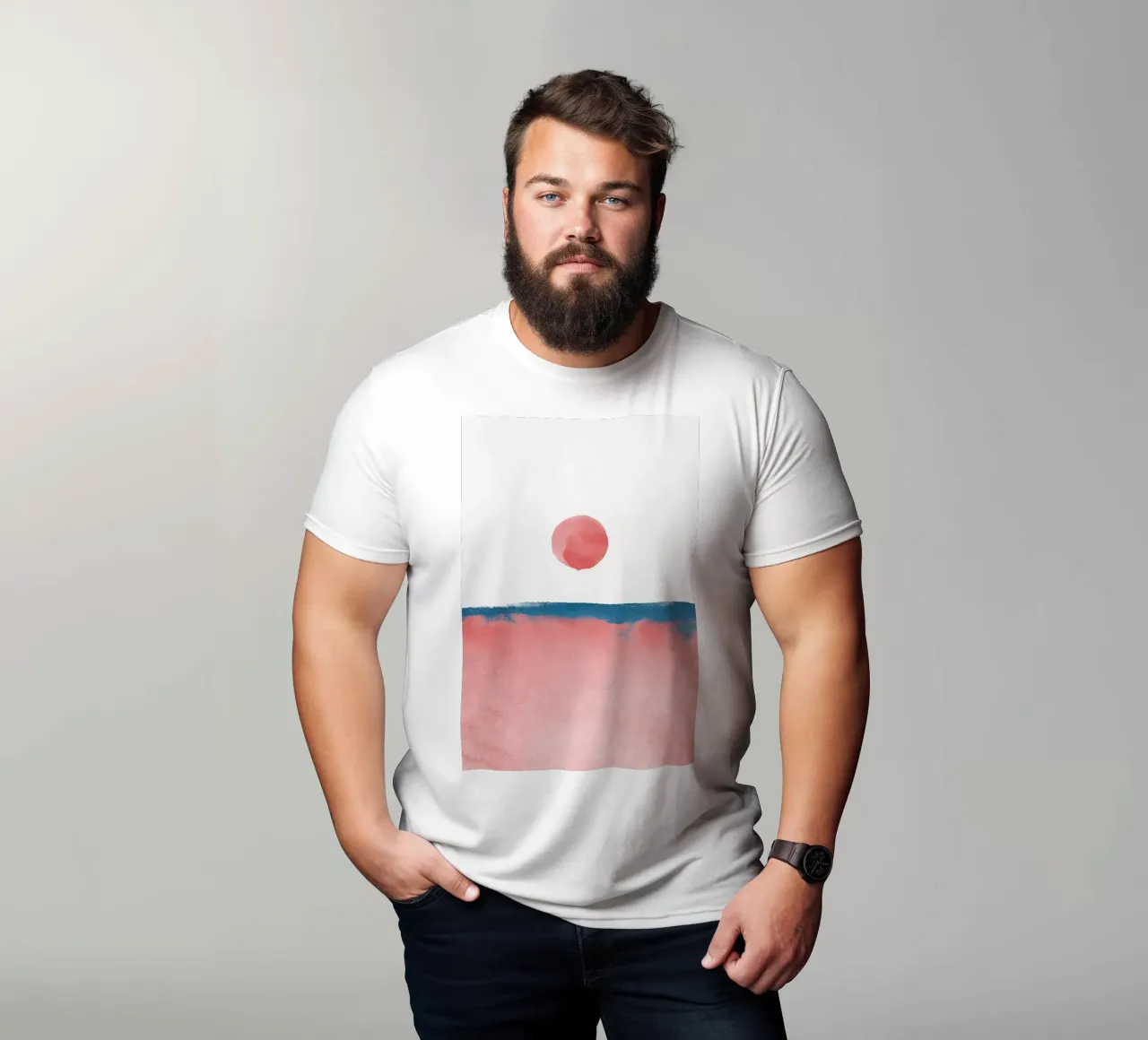 Paesaggio minimale rosa e blu navy 02 t-shirt da amini54