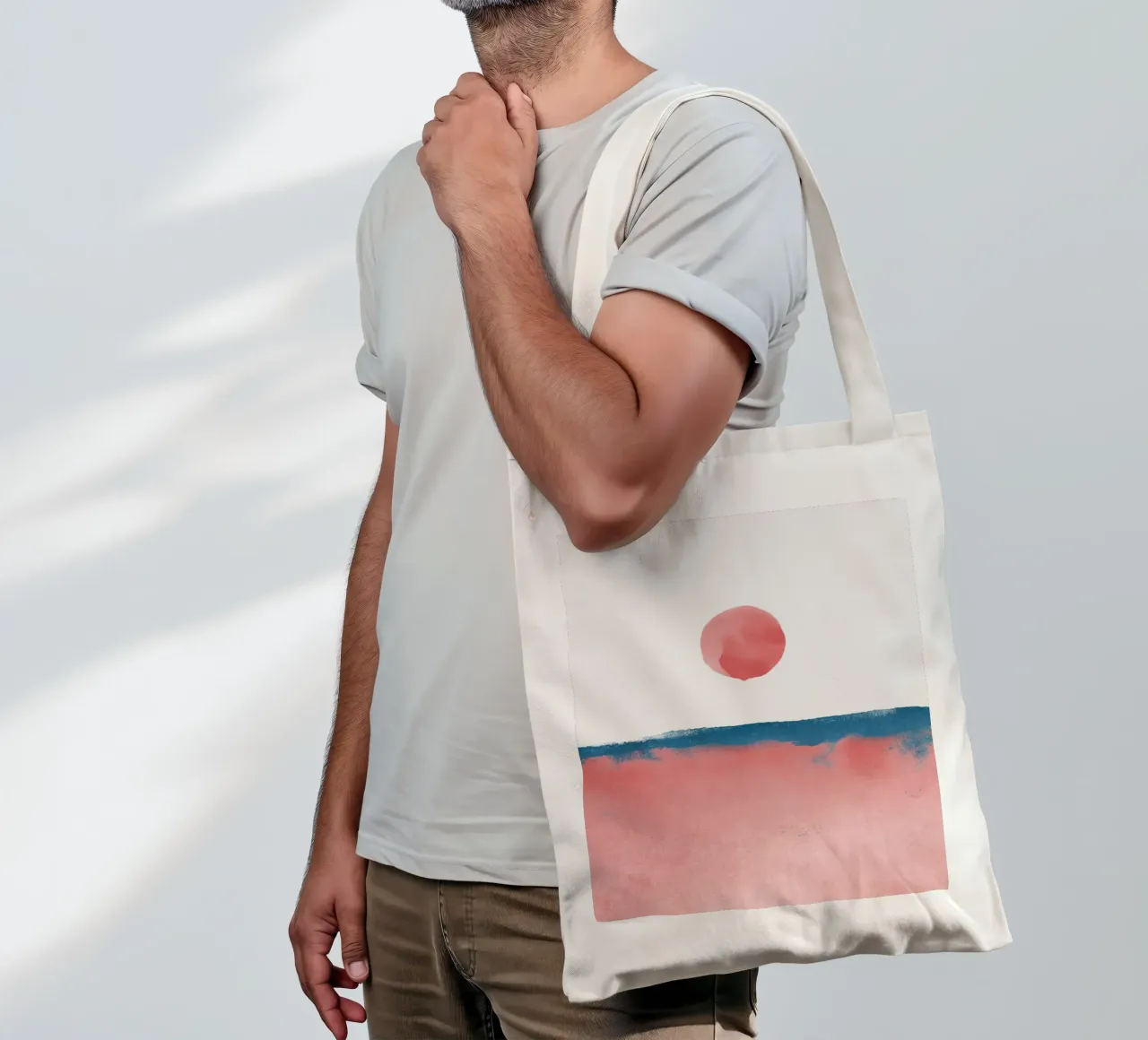 Paesaggio minimale rosa e blu navy 02 borsa in juta da amini54