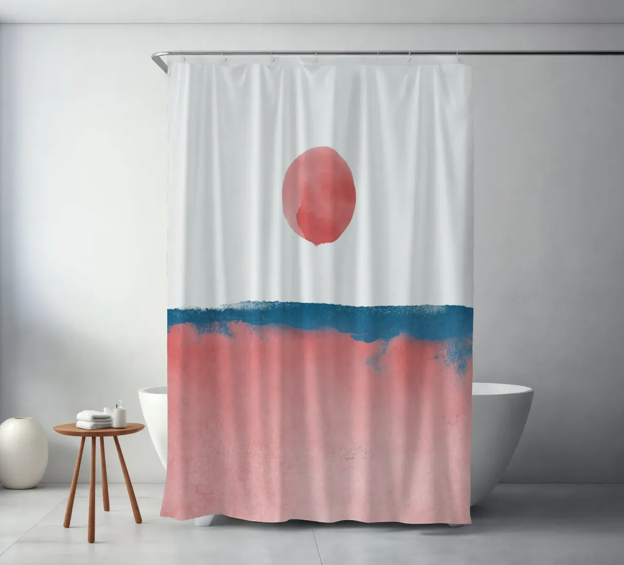 Paesaggio minimale rosa e blu navy 02 tenda da doccia da amini54
