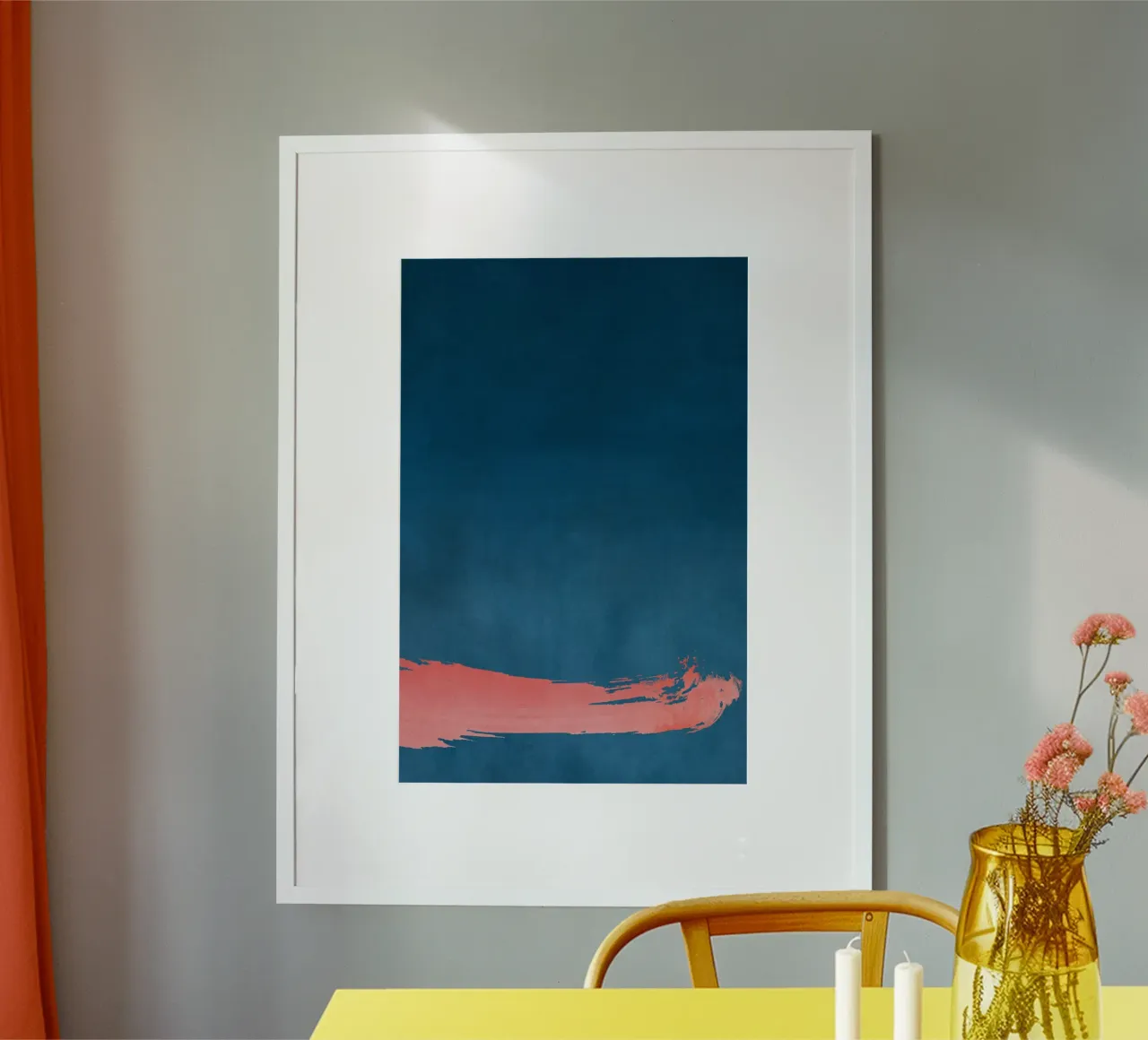 Paesaggio minimale rosa e blu navy 03 poster con telaio in alluminio da amini54