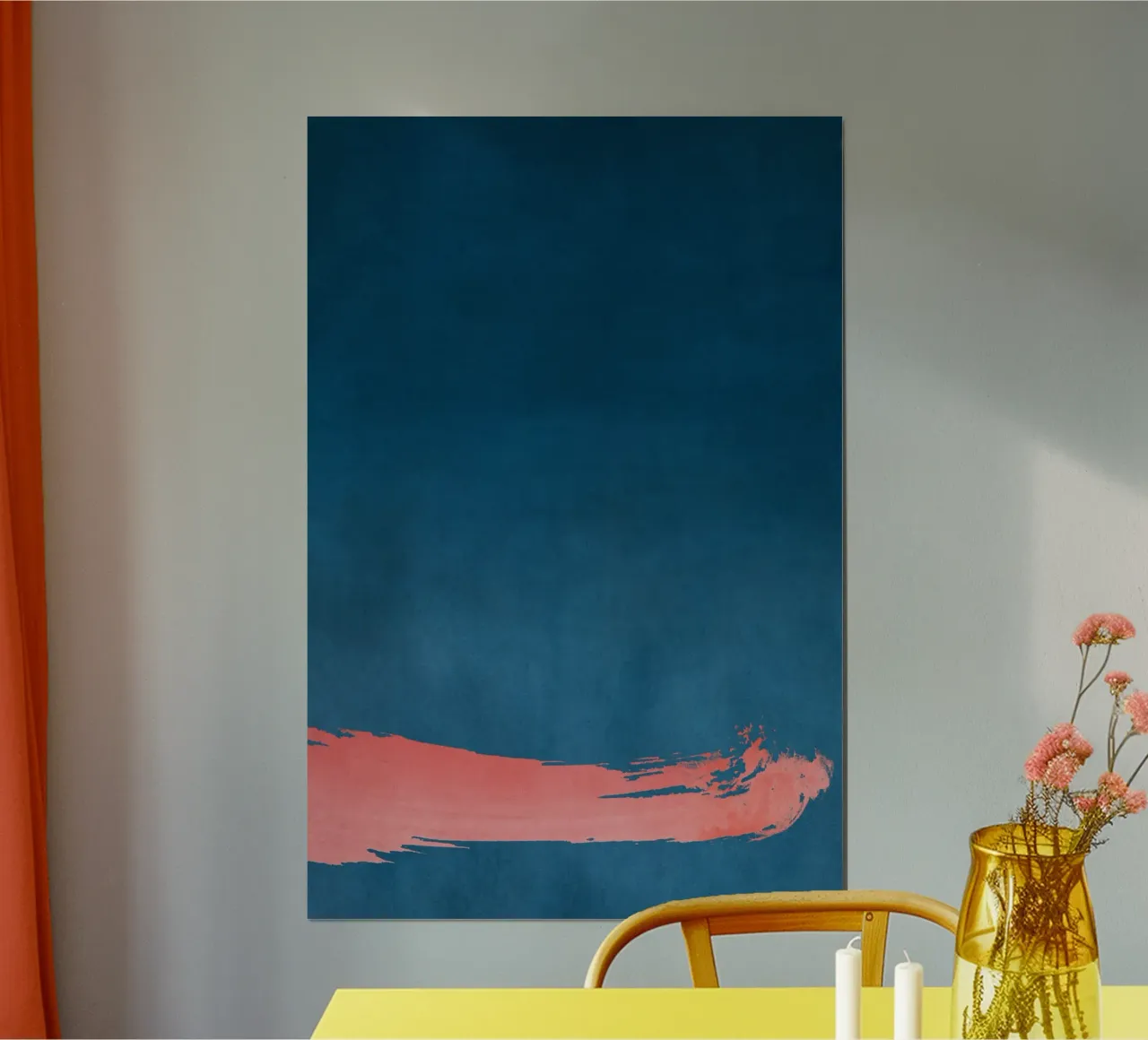 Paesaggio minimale rosa e blu navy 03 poster con telaio in alluminio da amini54