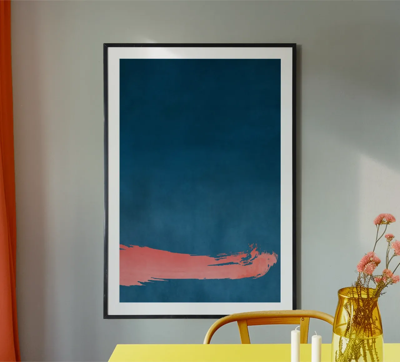 Paesaggio minimale rosa e blu navy 03 poster con telaio in alluminio da amini54