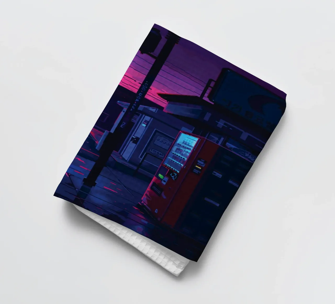 Paesaggio urbano pixelato con distributore automatico e uomo di notte canovaccio da cucina da Dreamyart