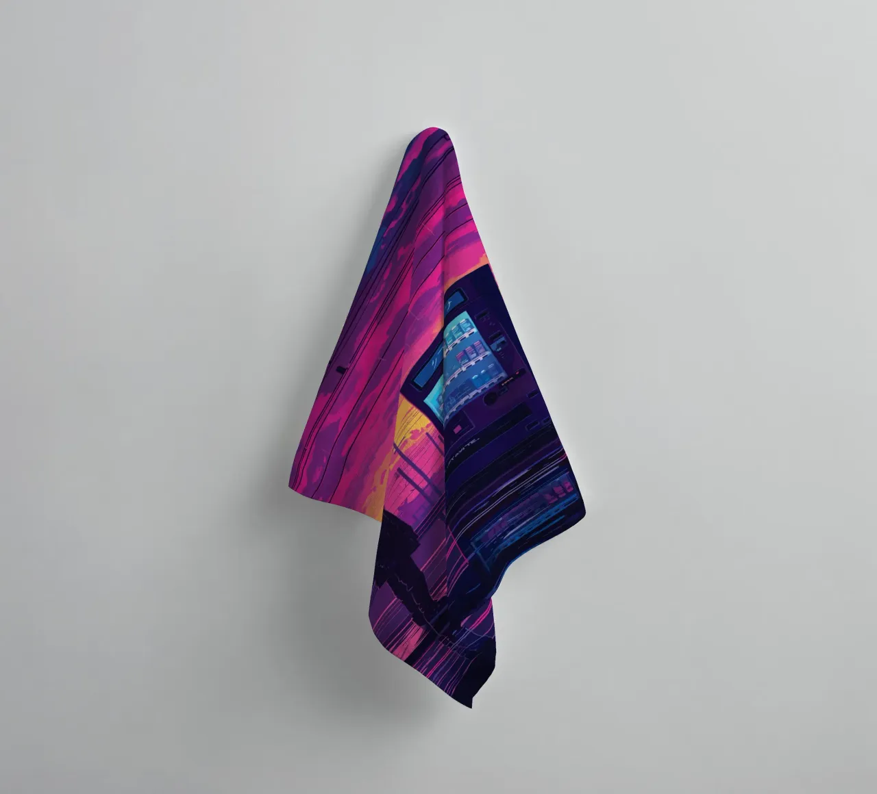 Man Waiting at Train Station with Vending Machine and Neon S towel by Dreamyart