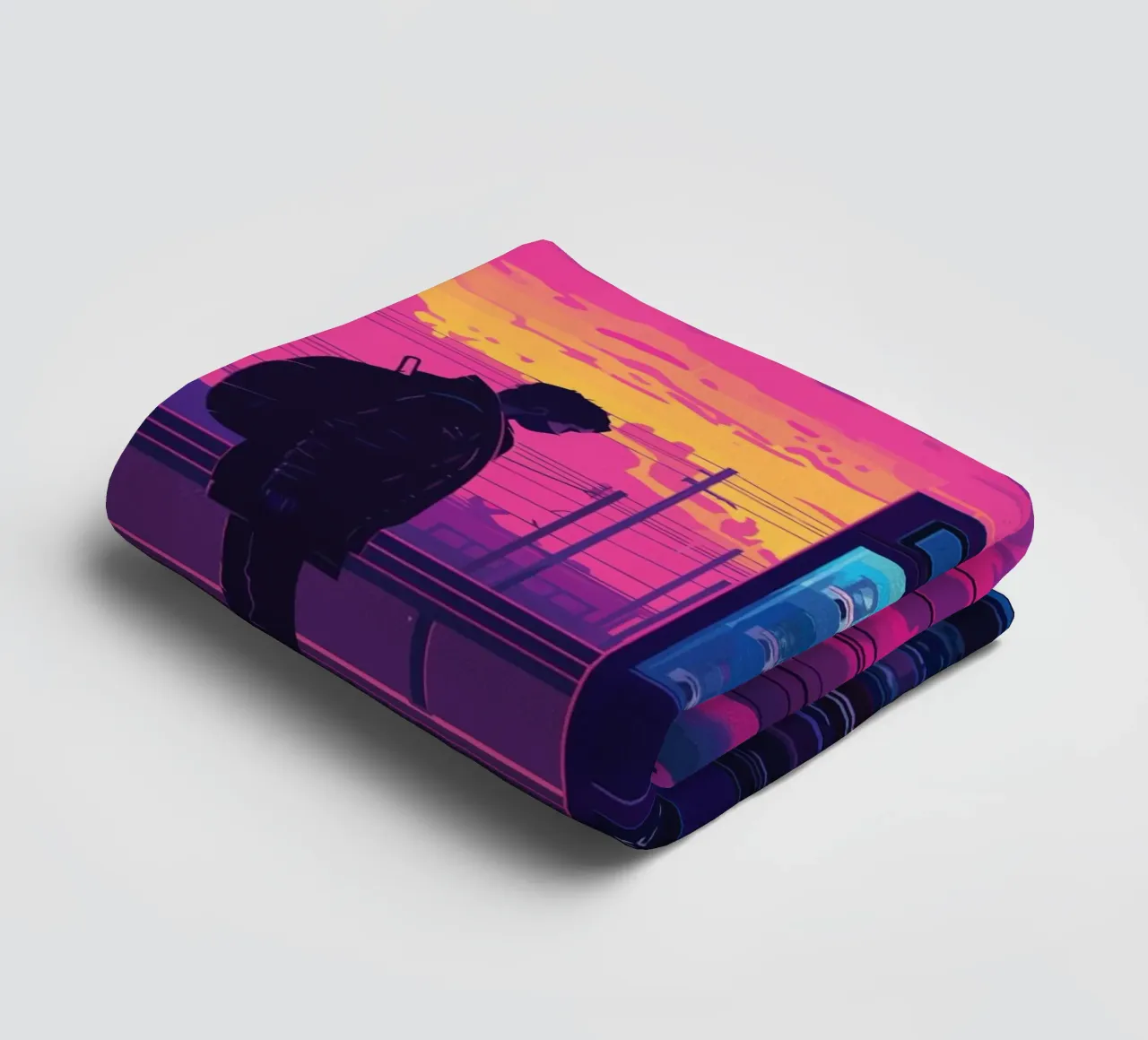 Man Waiting at Train Station with Vending Machine and Neon S towel by Dreamyart