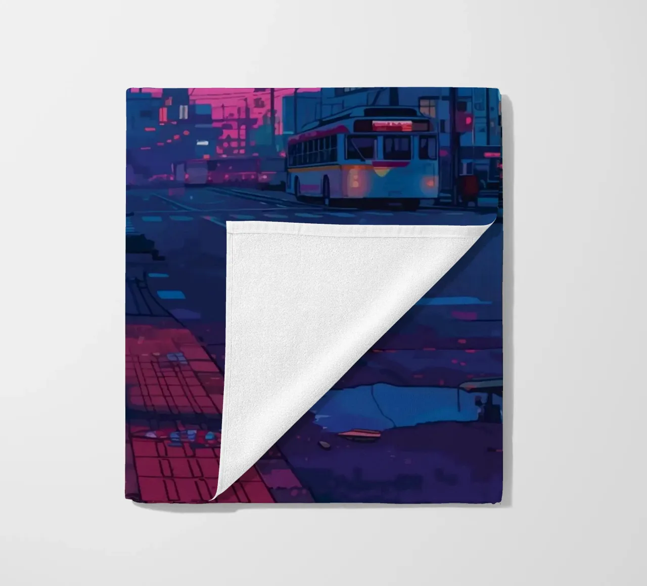 Figure solitaire à l'arrêt de bus de nuit Paysage urbain serviette de plage de Dreamyart