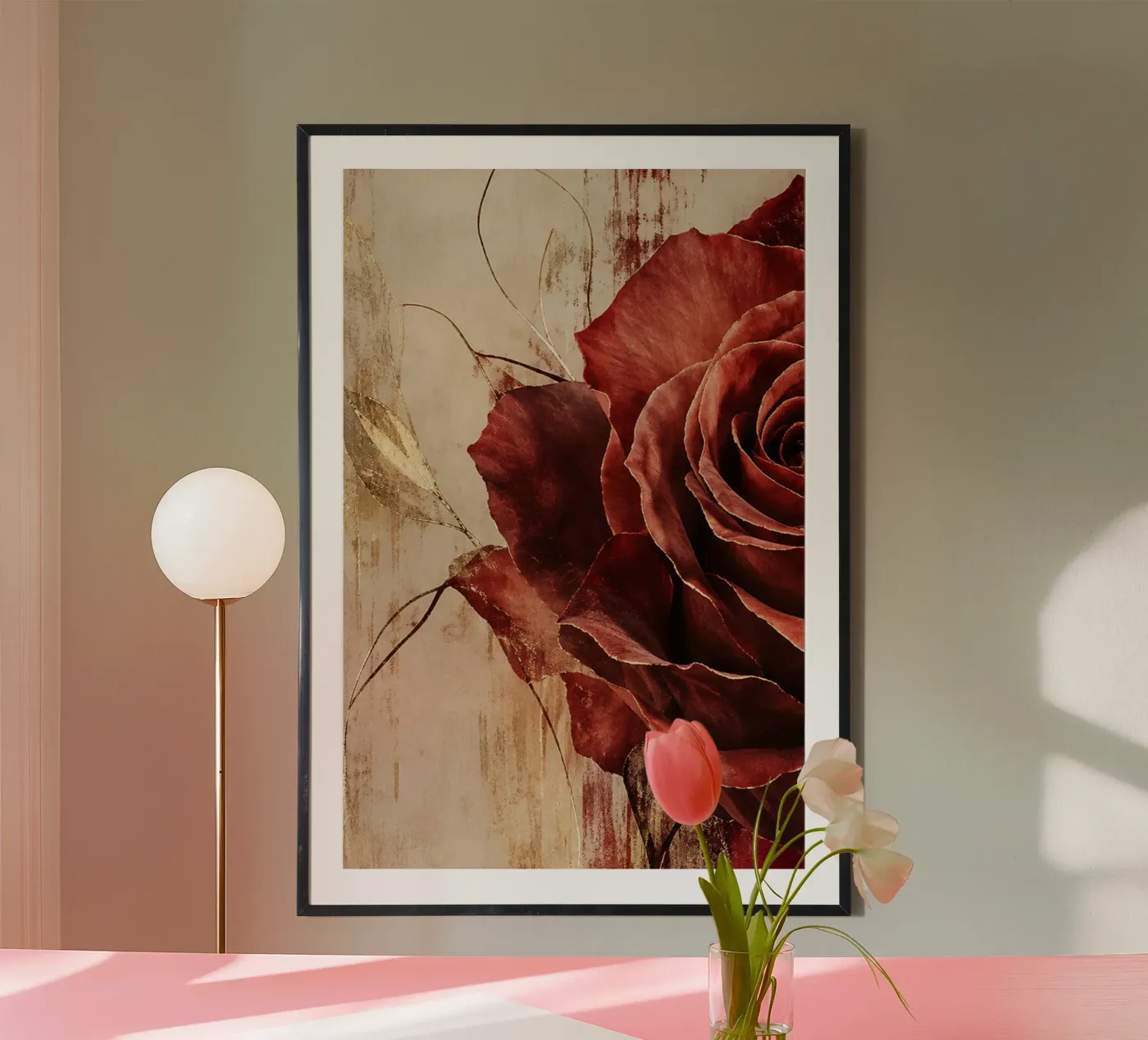 rote rose poster van Linsi