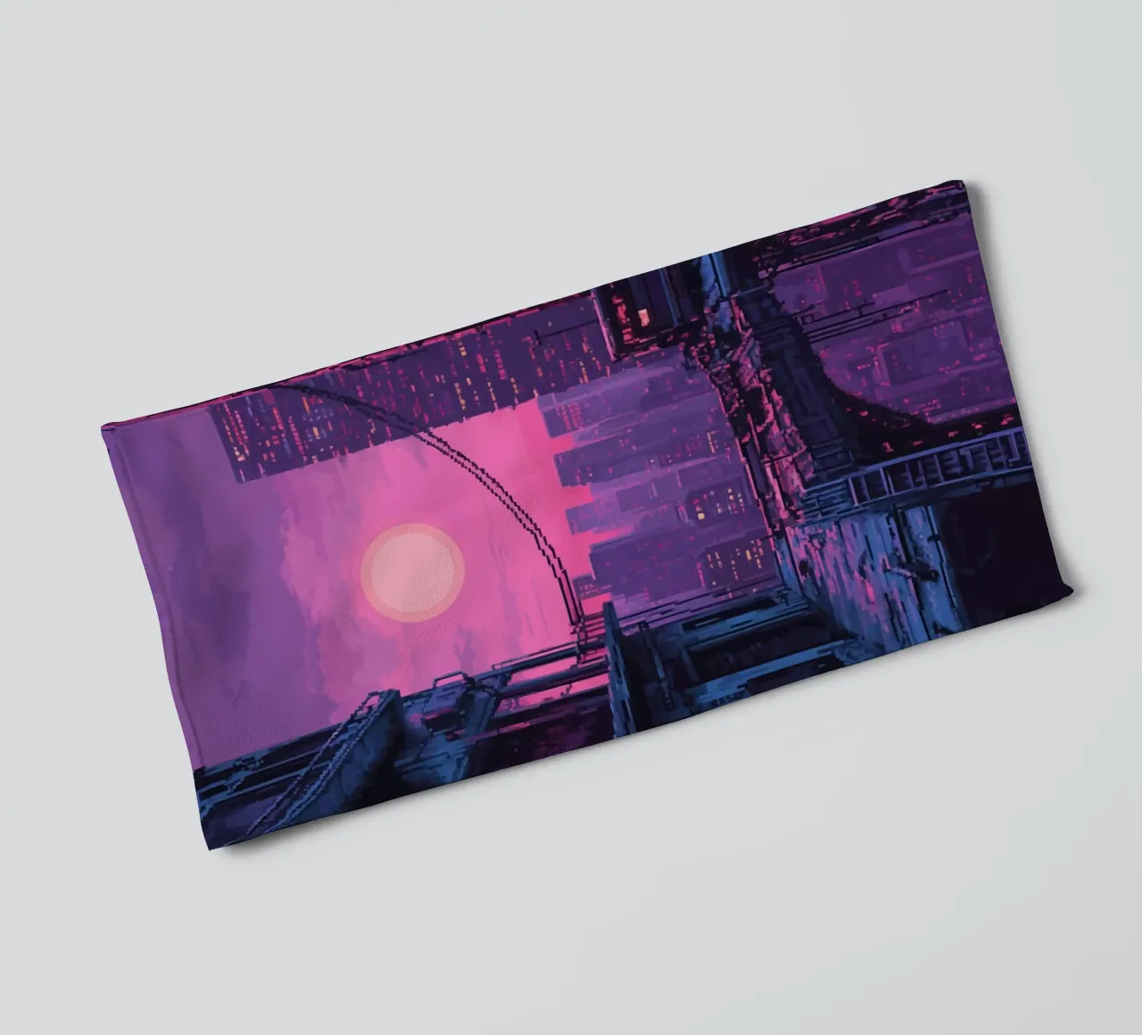 Paesaggio urbano in pixel art con tramonto ed edifici asciugamano da bagno da Dreamyart