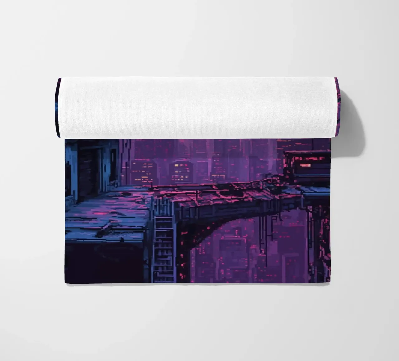 Paesaggio urbano in pixel art con tramonto ed edifici telo mare da Dreamyart
