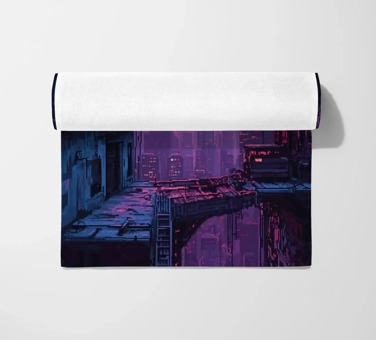 Paesaggio urbano in pixel art con tramonto ed edifici telo mare da Dreamyart