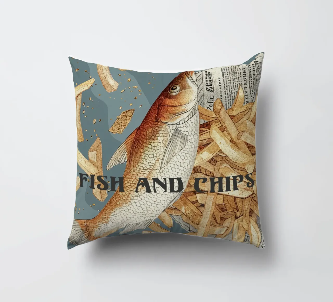 Fish & Chips retrò cuscino da Carinaprint