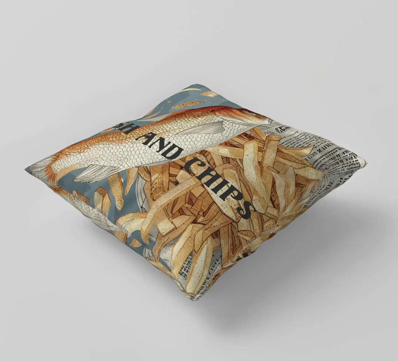 Fish & Chips retrò cuscino da Carinaprint