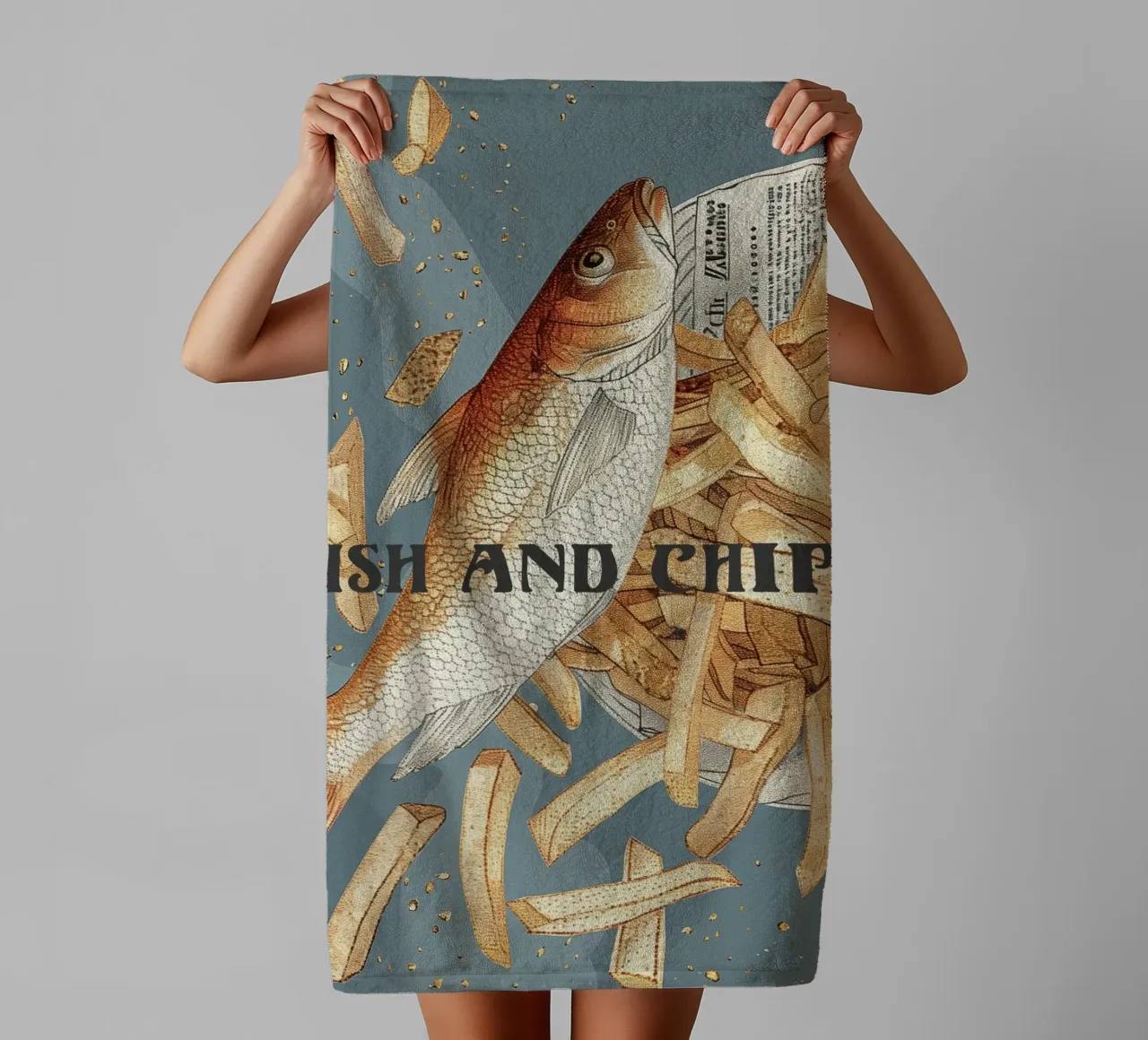 Fish & Chips retrò asciugamano da bagno da Carinaprint