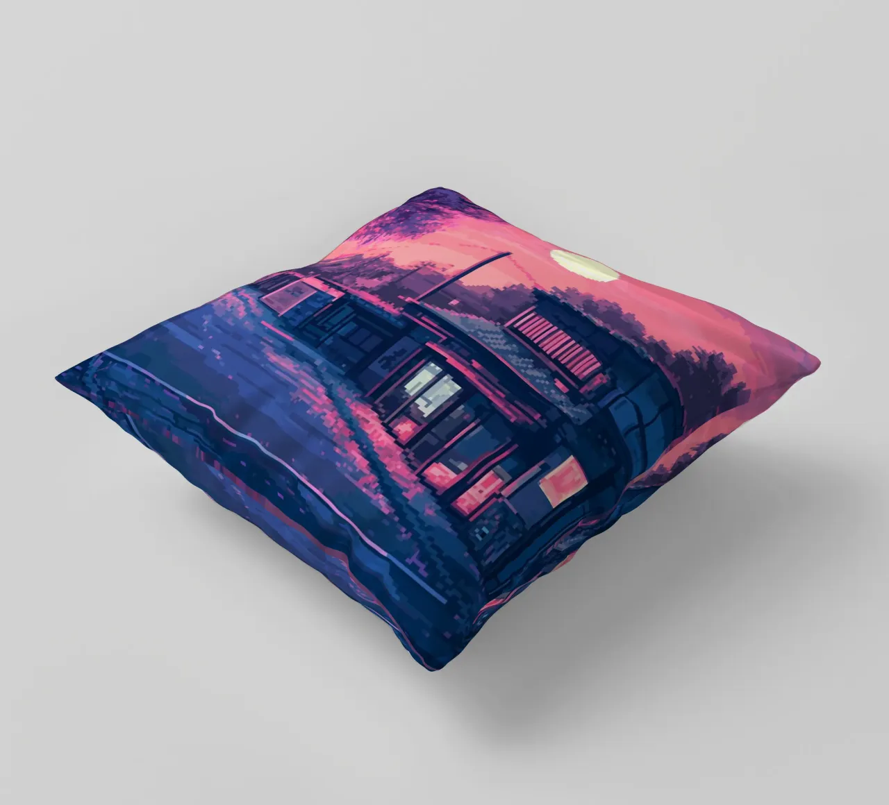 Tramonto pixelato sul Giappone cuscino da Dreamyart