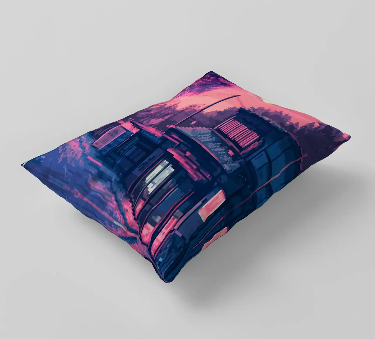 Tramonto pixelato sul Giappone cuscino da Dreamyart