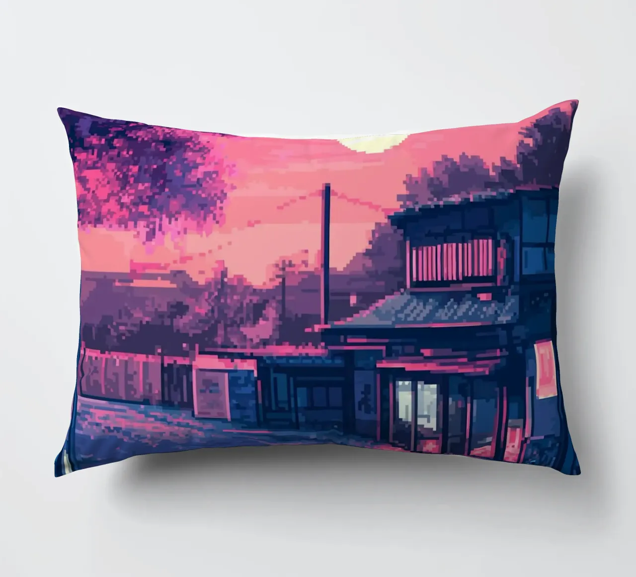 Tramonto pixelato sul Giappone cuscino da Dreamyart